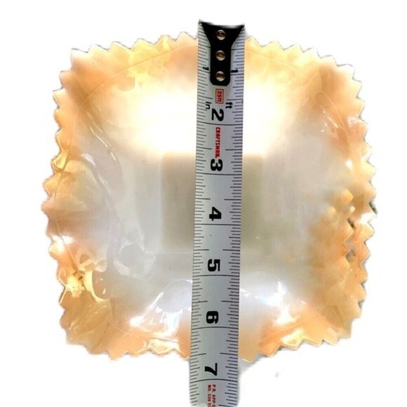 Vtg Milk Glass Pearl Essence Lusterware White&Orange Diamond Shape Trinket Dish - Picture 2 of 2